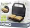 Packaging for a sandwich maker 'Domo Big Croque XL', shows the device with two sandwiches and emphasises its 2-in-1 function.