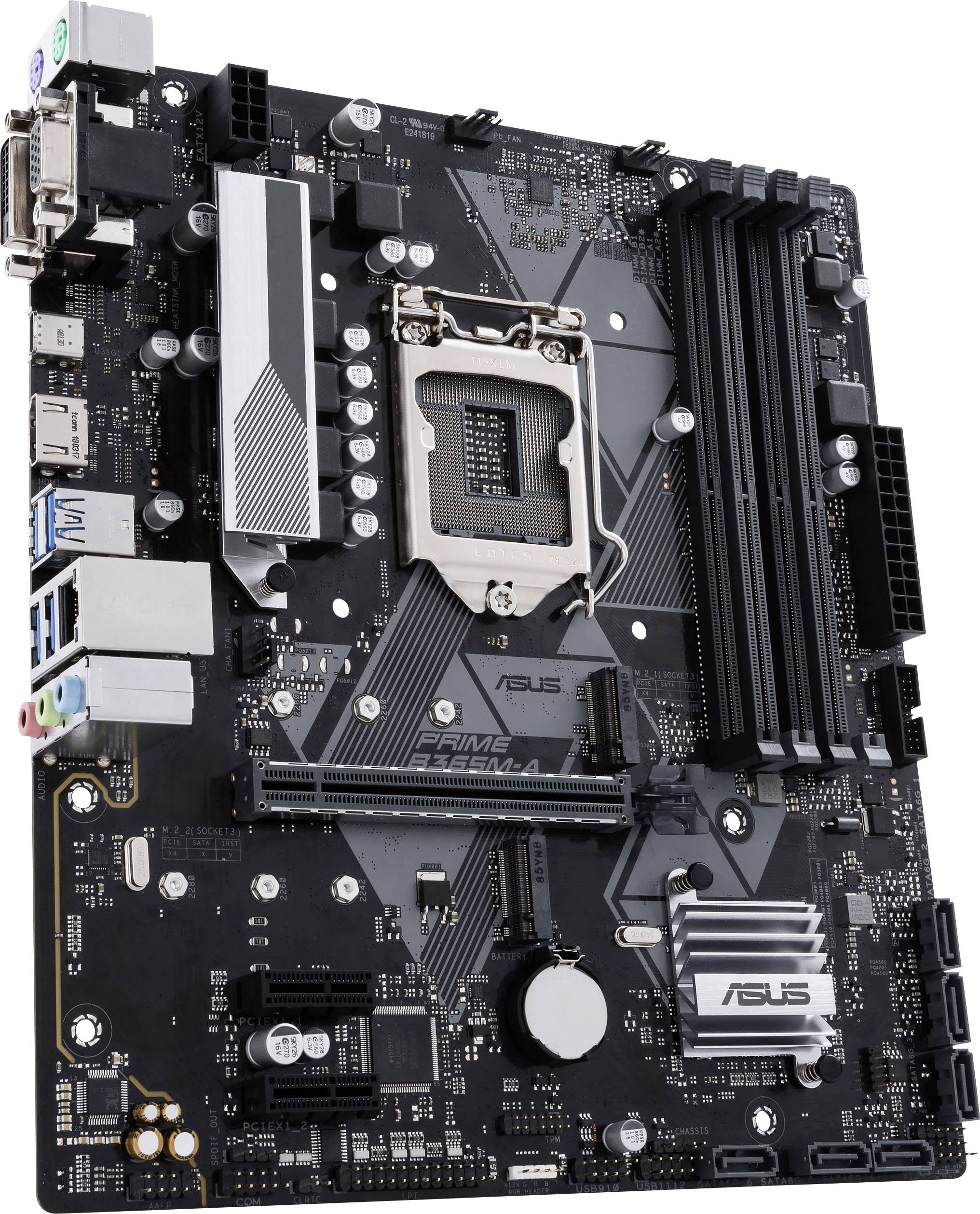 Asus PRIME B365M-A Motherboard PC base Intel® 1151 Form factor (details) Micro-ATX Motherboard chipset Intel® B365-1
