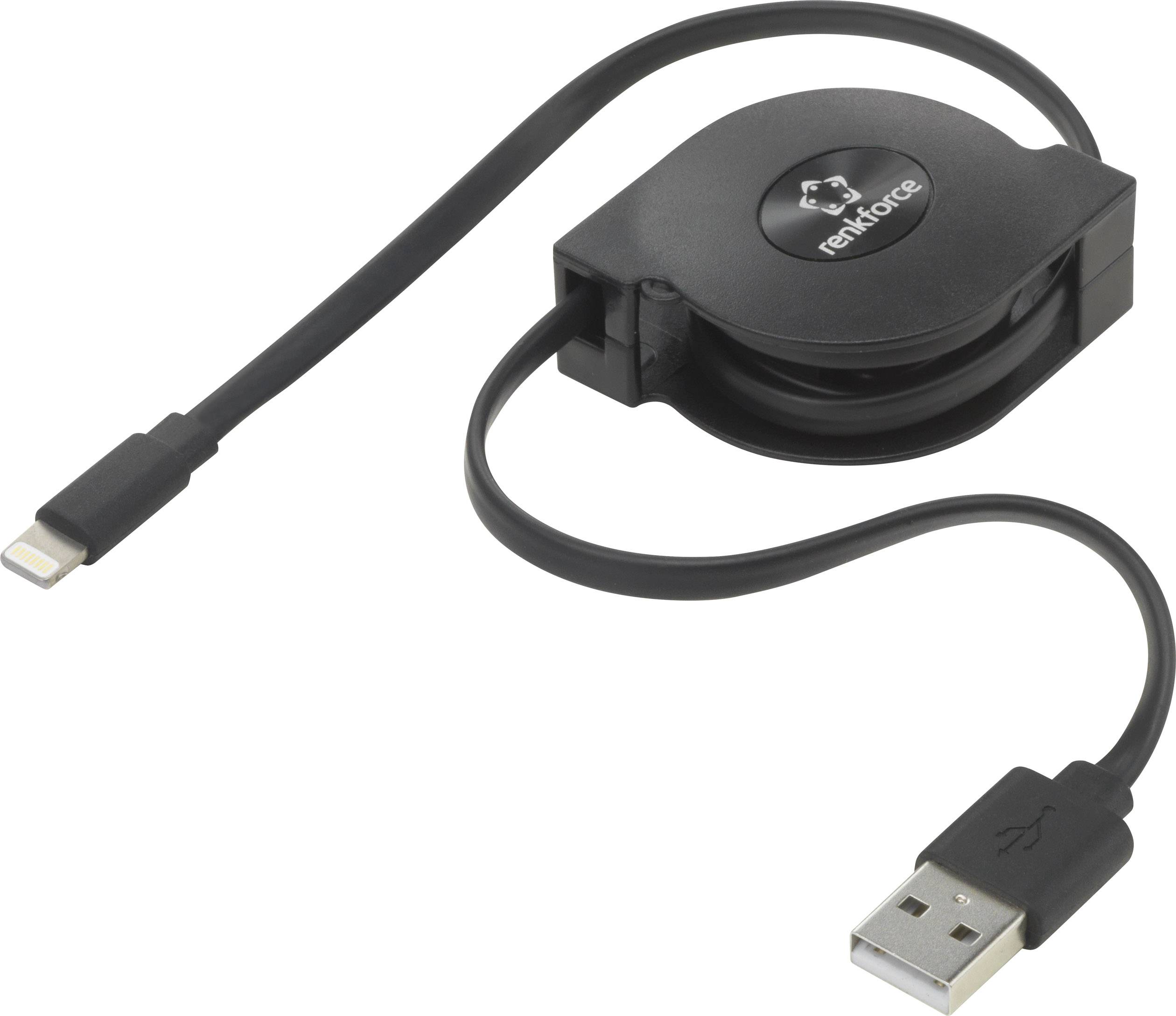Renkforce USB cable USB 2.0 USB-A plug, Apple Lightning plug 0.80 m Black RF-4352330
