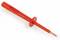 Red test probe holder for electrical measuring devices with protective sleeve and metal tip, for safe voltage measurement.