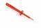 Red voltage tester with insulated handle and metal tip on white background.