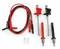 Test cable set with red and black clamps and leads. Includes four test probes, two adapters, and two wires for electrical measurement.