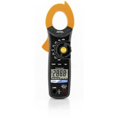 'Digital clamp multimeter with orange jaw' – display shows '288.8'. Device has various measurement functions.