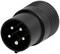 Black electrical plug with multiple metal pins for industrial applications.