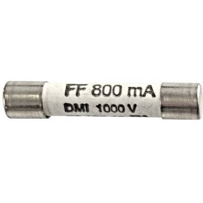A cylindrical glass fuse tube marked 'FF 800 mA' and 'DM 1000 V', suitable for electrical overcurrent protection applications.