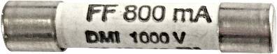 Electrical fine fuse labelled 'FF 800 mA' and 'DM 1000 V', indicating a current of 800 milliamperes and a voltage of 1000 volts.