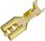 'Golden metal cable lug, suitable for connecting electrical wires in plug connections.'