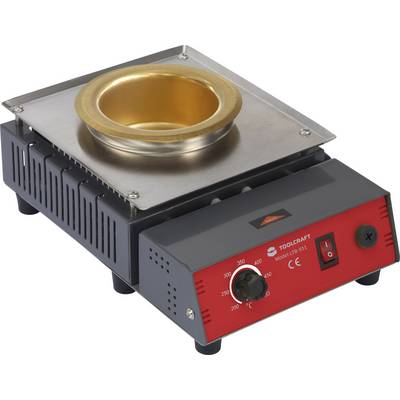 Gold melting crucible with temperature controller, ideal for melting or casting metal. Red control panel with scale and on/off switch.