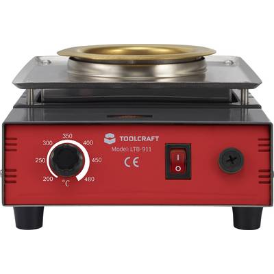 Red tool heater with temperature control. Scale shows 100°C to 480°C. On/Off switch and model label 'LTB-911'.