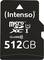 A 512 GB Intenso MicroSDXC card, Class 10, UHS-I, in black, suitable for fast data transfer and high storage requirements.