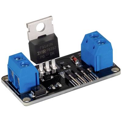 Electronic module with a semiconductor and two blue connector plugs, used for current regulation in circuits.