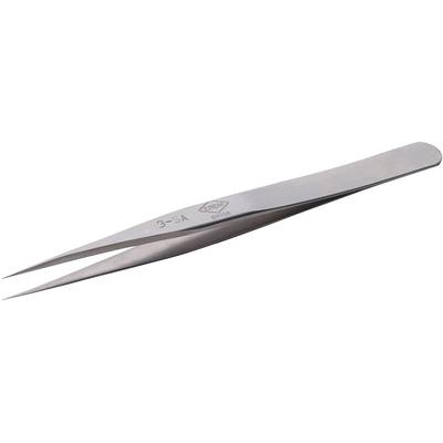 A sharp metal tweezers with a long, slender tip, suitable for precisely gripping small objects.