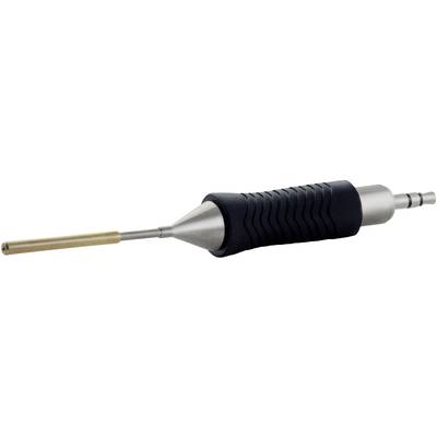A handy, metallic tool with a tapered end and a grooved, non-slip grip. It has a long, slender point.