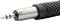 Close-up of a 3.5mm jack plug with a ribbed black grip, commonly used for audio devices.
