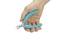 A hand is holding a small pair of pliers with turquoise handles.