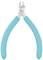 A pair of pliers with a blue, non-slip grip and sharp blade, suitable for precise cutting in electronics or craftwork.