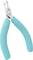 Pliers with turquoise handles and sharp cutting edges, suitable for precise cutting of thin wires or electronic components.