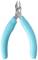 A pale blue wire cutter with an ergonomic handle, suitable for precise cutting of fine wires in electronic applications.