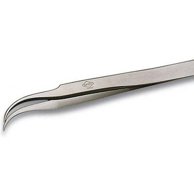 A pair of tweezers with curved tips, used for precise handling of small objects in medicine or electronics.