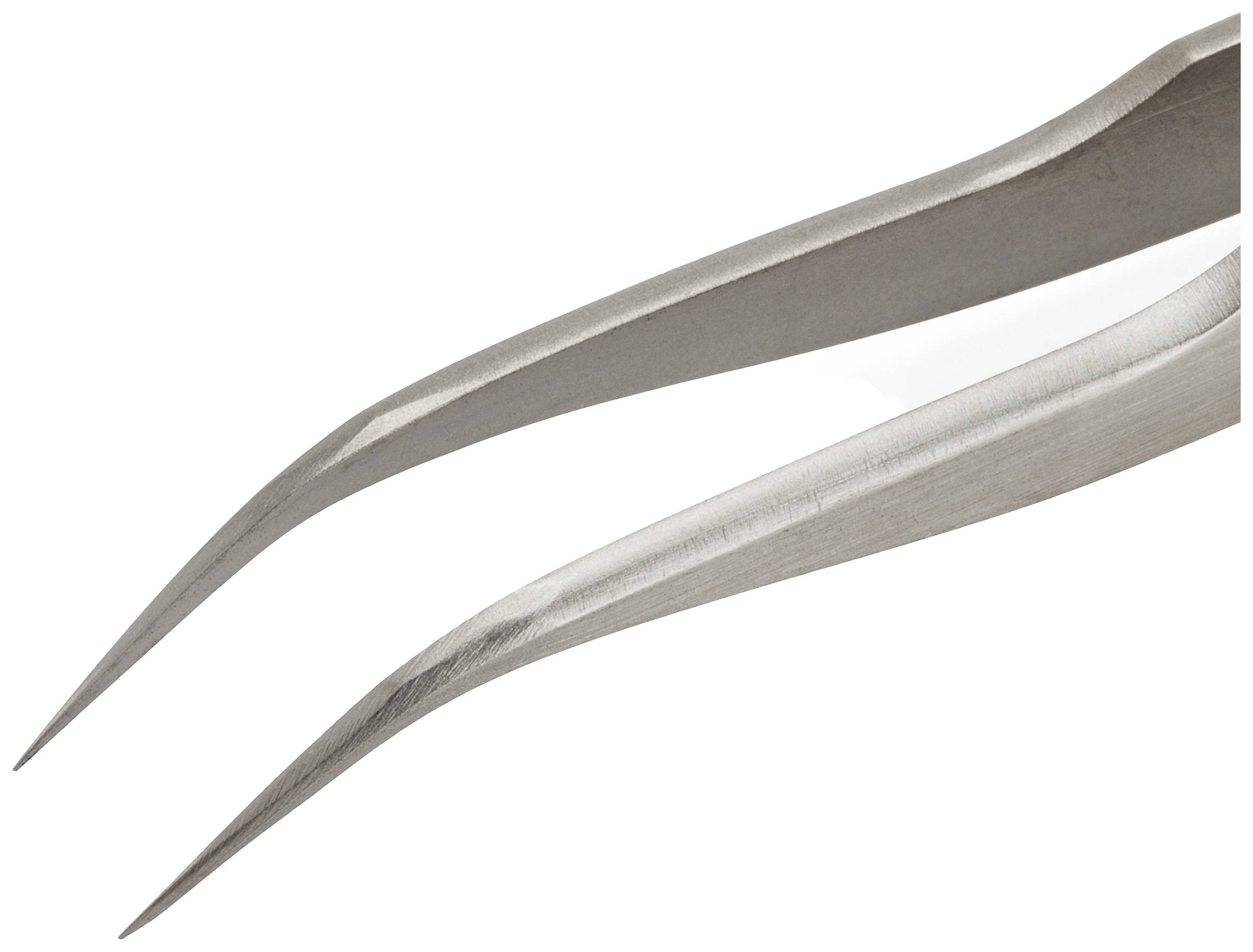 Metal tweezers with fine, pointed tips. Suitable for precise work, e.g. in electronics or medicine.