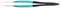 A pair of tweezers with blue and black handles, designed for precisely grasping small objects.