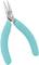 A turquoise precision pliers with silver, sharp tips and an ergonomic handle. Suitable for delicate work.