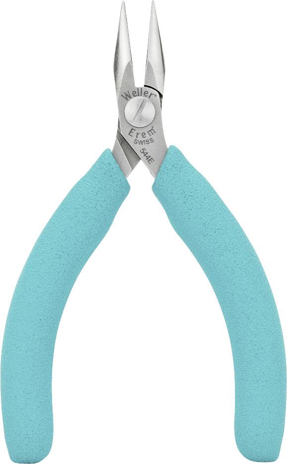 A pliers with blue handles and narrow, pointed jaws. It is a precision tool, often used for delicate work.