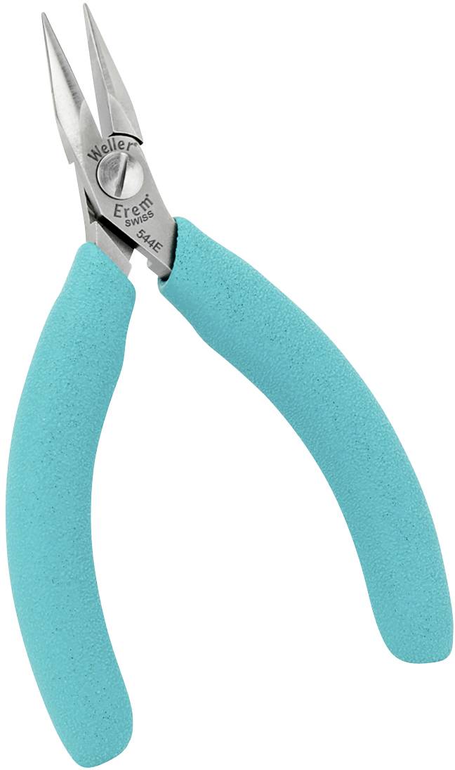 Pliers with blue handles, tips slightly open, suitable for precise work such as gripping or cutting small objects.
