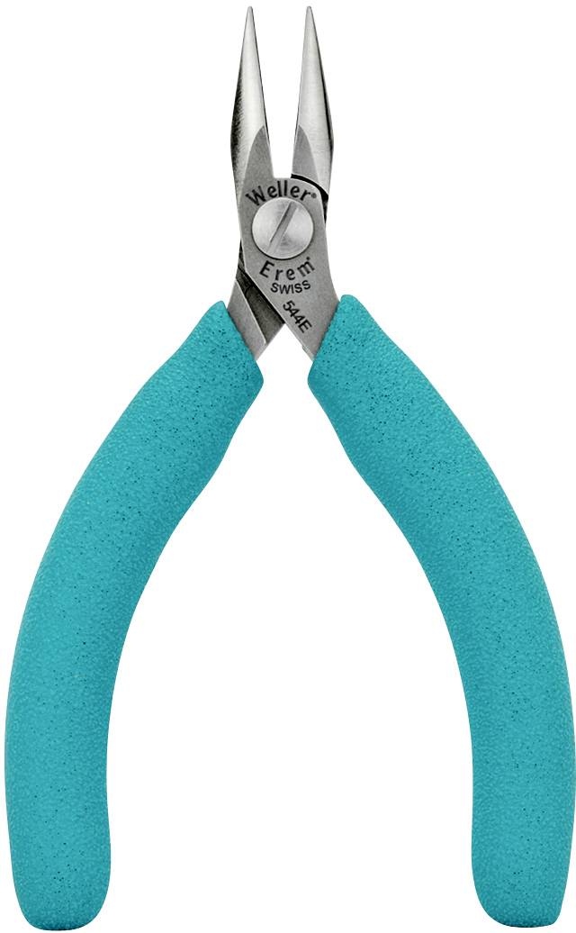 A pair of pliers with blue handles, tapering to a fine point at the front, suitable for precise work in electronics or crafting.