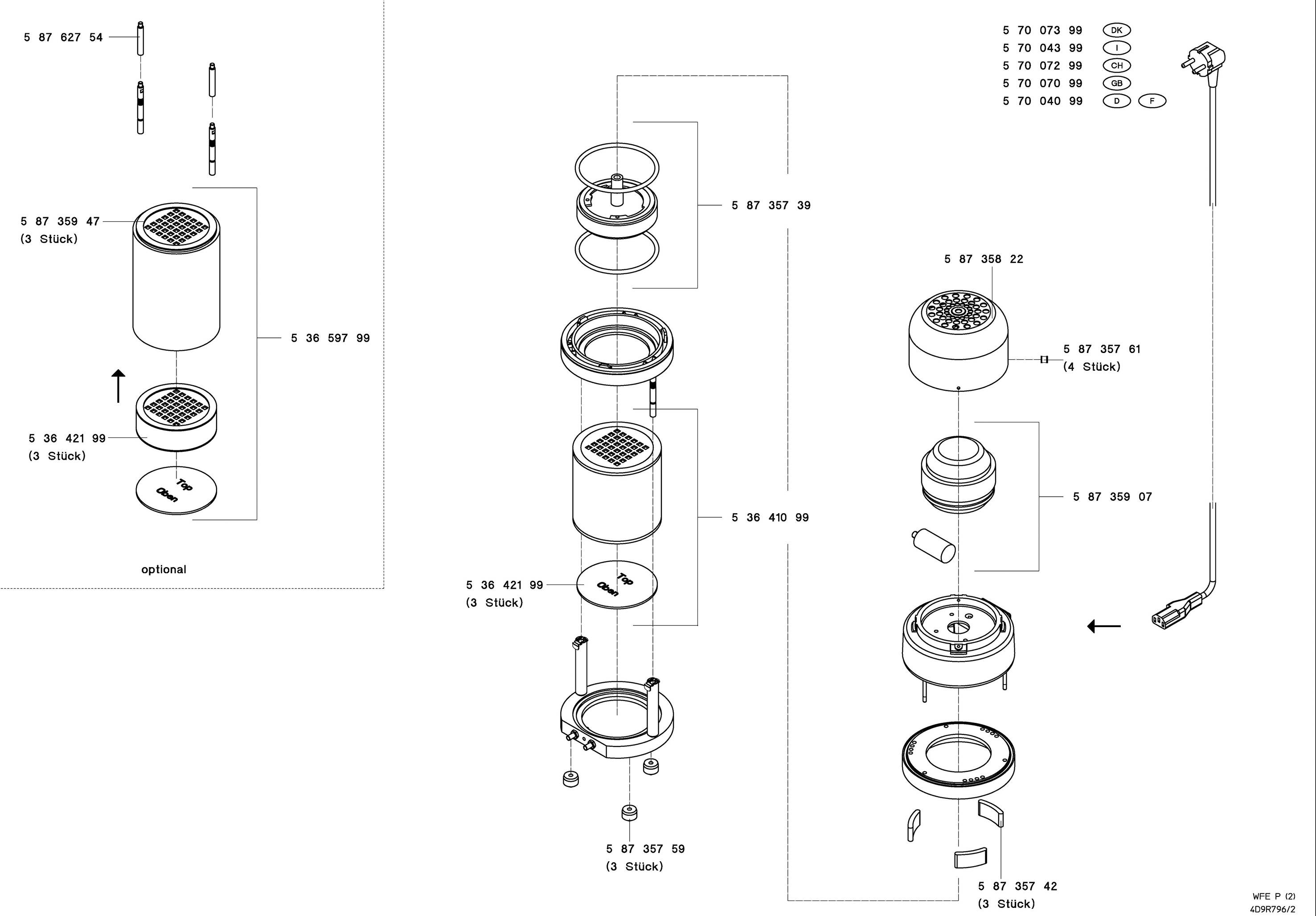'Exploded diagram of a filter system with numbered parts and assembly direction arrows to facilitate assembly.'