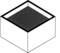 An isometric drawing of a closed, cubic block with a dotted surface on the top face.
