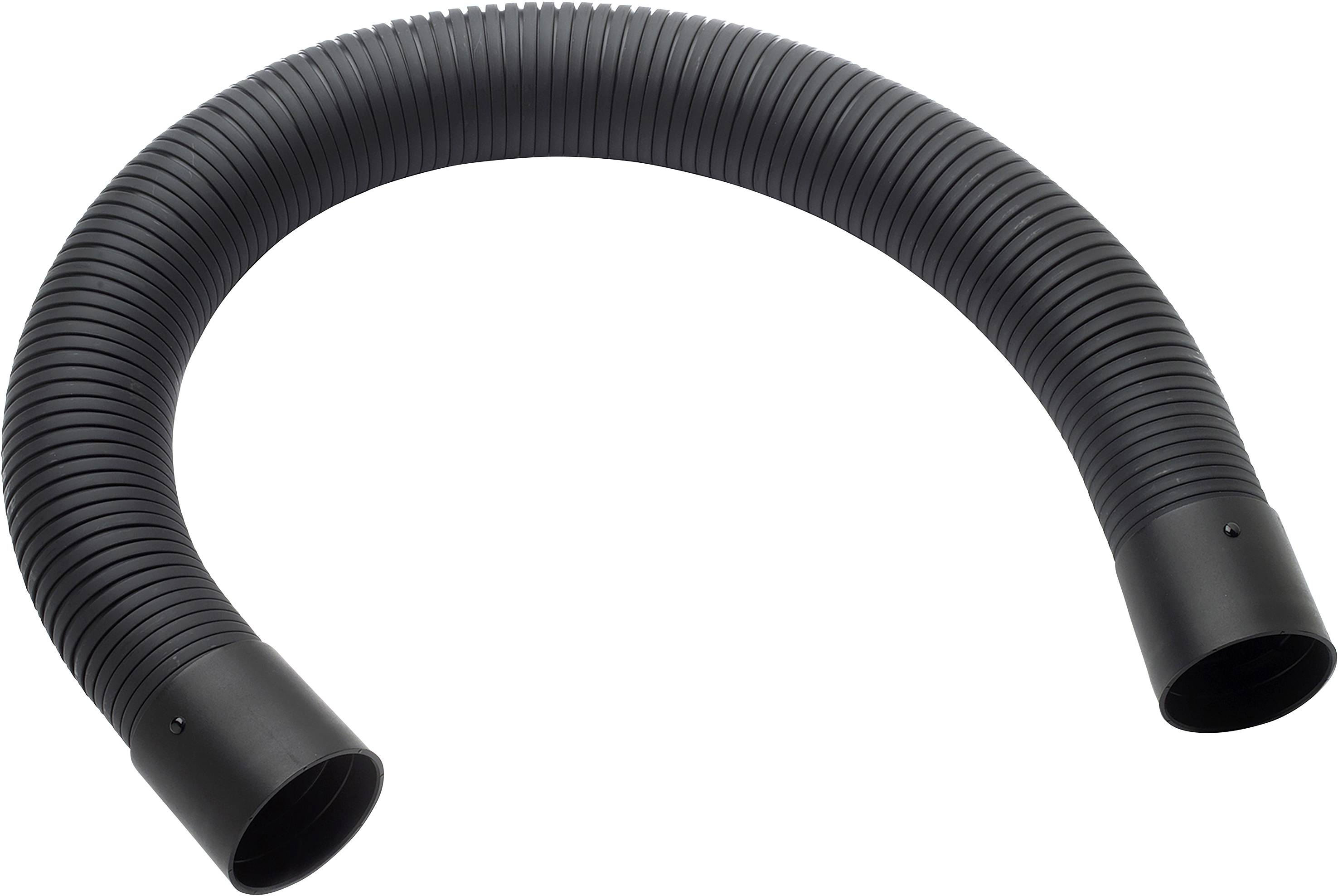 Black flexible U-shaped hose, suitable for air or liquid transport, displays ribbed structure for flexibility.