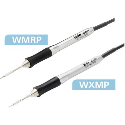 Weller WMRP and WXMP soldering irons, each 12V/max. 40.5W, depicted in a diagonal arrangement on a white background, with blue labels.