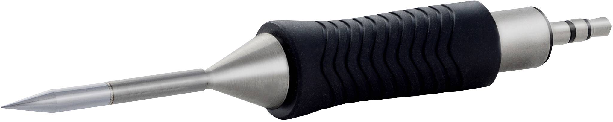 'Close-up of a silver chisel tool with a black handle, positioned horizontally. Suitable for sculptural work.'