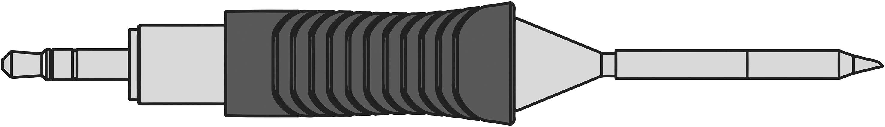 A two-jack adapter: on the left, a smaller plug, on the right, a larger plug. Ideal for audio devices.