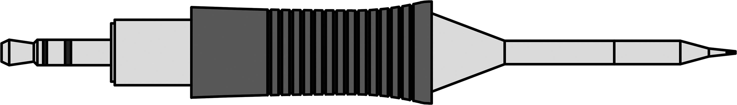 A technical drawing of a plug connection with a ribbed handle and stepped plug, suitable for mechanical systems.