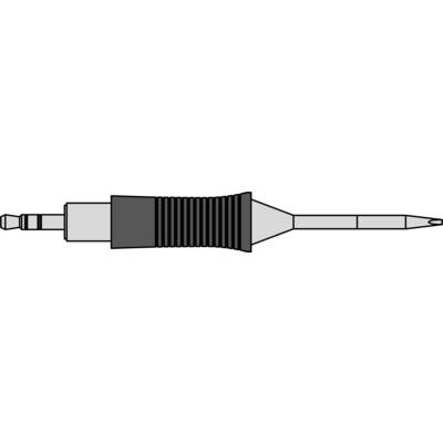 A symbol for a stereo jack plug, with a knurled grip and polished tip, shows the structure and connection elements of an audio cable.