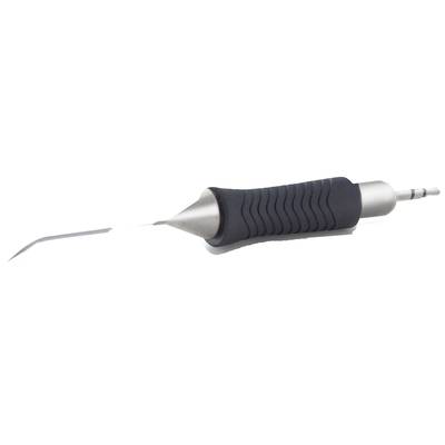 A medical instrument with a sharp metal blade and a grippy plastic handle, possibly a scalpel or probe.