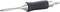 A silver dental instrument with a black handle, tapering to a point, designed for precise dental procedures.