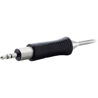 Close-up of a 3.5mm audio jack with a black, ridged grip and silver connection.