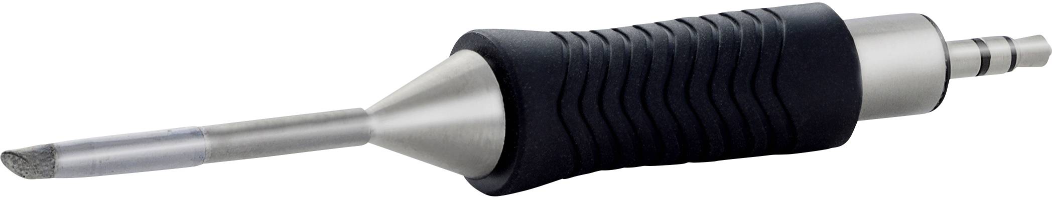 Metal drill bit with a ribbed, black handle, suitable for precise drilling in various materials.