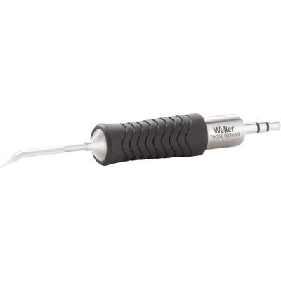Soldering iron with black handle and sharp, curved tip. Marked with 'Weller T0050/013869', suitable for soldering work.