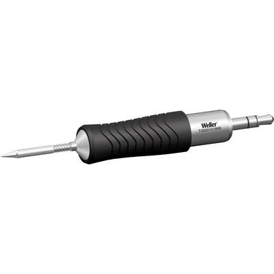 A soldering iron with a black handle and metallic tip, labelled 'Weller T0050100199'.