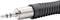Cable with a silver audio jack plug, surrounded by black plastic. Used for audio transmission in technical devices.