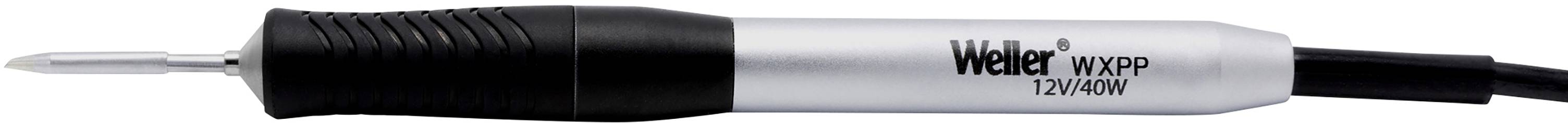 Soldering iron with a black handle and silver tip, 'Weller WXP 90' printed on the handle.
