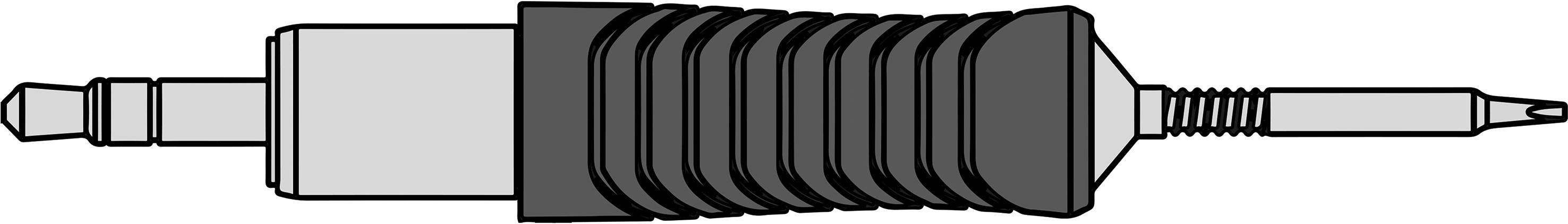 A schematic representation of a sprung connector with metal and plastic components, viewed from the side.