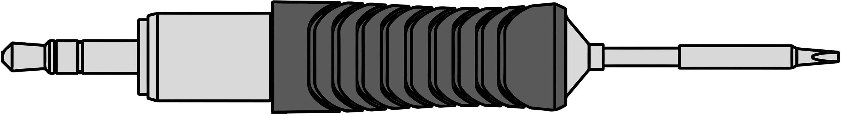 'Digital fibre optic connection with protective sheathing depicted. Left: connection point, right: thin optical fibre rod.'