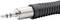 A 3.5 mm audio jack plug with a ribbed black cable sheath.