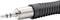 Close-up of a black audio cable with a silver 3.5mm jack plug.