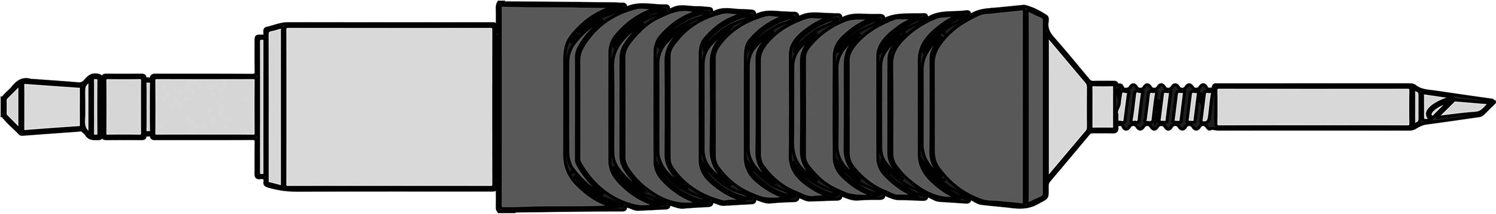 'Plug with a ribbed handle and a long, narrow outlet, possibly for specialist audio or video connections.'
